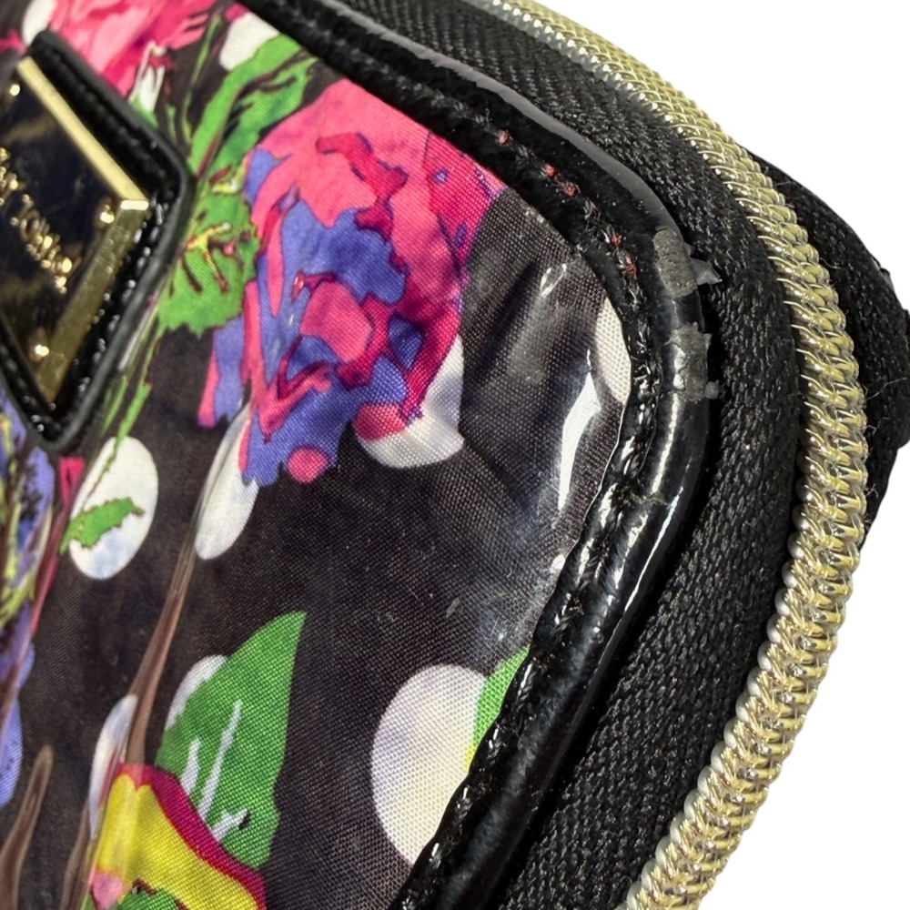 Betsey Johnson Zip Around Accordion Wallet Black Floral Polka Dot Kitschy Vinyl - Picture 7 of 12